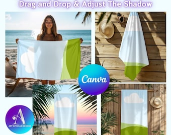 25X Strandtuch-Mockup-Canva-Vorlage | Individuelles Handtuchdesign | Bearbeitbares Mockup für digitale Produkte | Sommer-Produktpräsentation