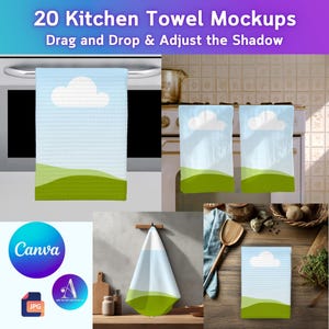 Kitchen Towel Mockup Set for Canva: Linen Styled Stock (Digital Download)