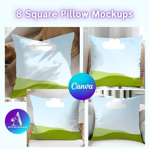 8 fyrkantiga kuddmodeller, dra din design och justera skuggan på Canva-mallen