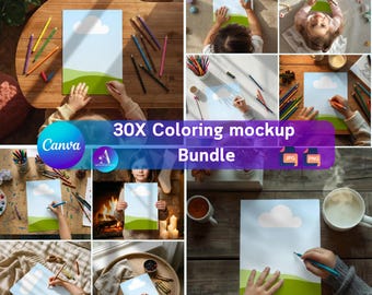 Coloring Page Mockup, 30 Canva Templates (Digital Download)