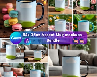 bunte Tassen Akzent 15oz Tasse Mockup Bundle, Kaffeetasse Mockups, weiße Tasse Mockup, rosa Tasse Mockup, schwarze Tasse Mockup