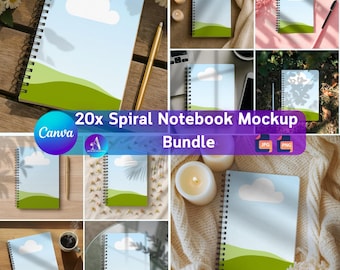 20 spiral notebook mockup Bundle: Canva Templates (Digital Download)