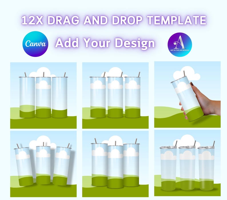 12x Canva Tumbler Mockup Bundle | Drag and Drop Canva Tumbler Template | Add Your Own Background | 20oz Mockup | 4 Backgrounds Included