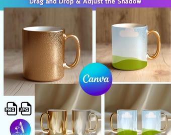 Metallic Gold Silver Mug Mockup Bundle: Canva Template (Digital Download)