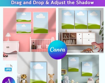 60 Kinderzimmer Rahmen Mockup Bundle,Canvas Mockups Vorlage,Wandkunst Mockup,Wandkunst Mockup Canva,Boho Style Rahmen Mockup Bundle