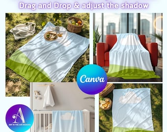 Erstellen Sie Ihr eigenes Blanket Mockup Bundle für die Canva-Vorlage,ziehen Sie Ihre Designs per Drag & Drop und passen Sie den Schatten an