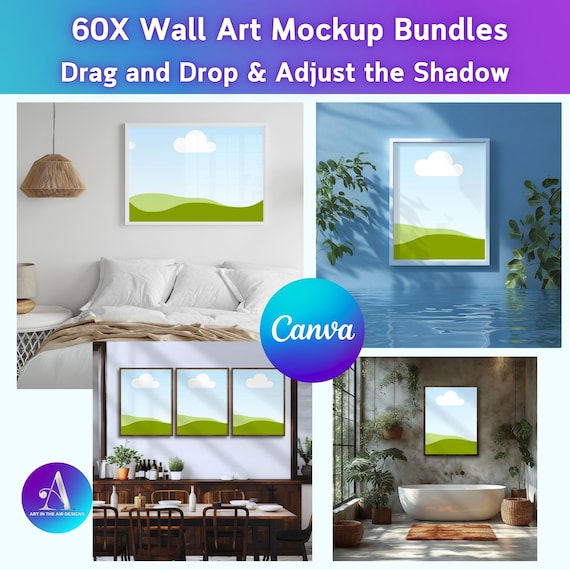 60x Wall Art Mockups for Canva: Drag & Drop Shadow (Digital Download)
