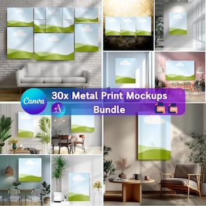30 Metal Print Mockup BUNDLE • Blank Wall Art Mockups for Artists • Metal Poster Template • Minimal Modern Home Decor • Digital Download
