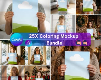 Coloring Page Mockup, 25 Canva Templates (Digital Download)