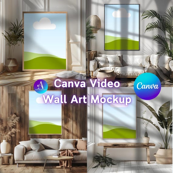 Canva Video Wall Art Mockup: 6 scenes Modern Interior Scene (Digital Download)