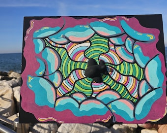 3D Mixed Media Pop Art – "Terminal Flight" – Hand-Painted Wood Board with Repurposed Found Object Airplane "Terminal Flight" – Hand Painted