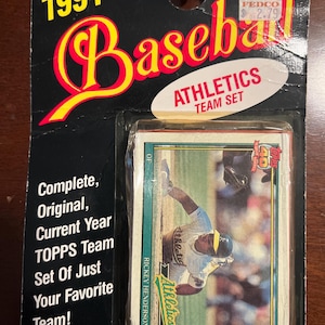 Conjunto de 1991 Topps Baseball Oakland Athletics Team! Novo na caixa de 1991! Rickey Henderson Topps 40 Years of Baseball #670 incluído no conjunto!
