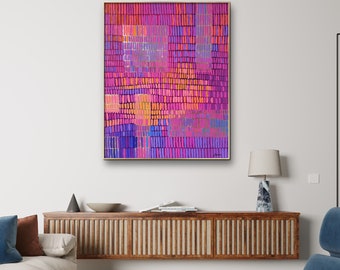 Colorful Acrylic Painting on Canvas, 80x100 cm Artwork Ready to Hang, Geometric Gold Abstract, One Of A Kind Piece of Art for Art Collectors