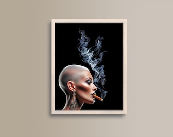 woman with cigar, portrait, poster, art, print, picture, illustration, interior, wall art, art print, empowerment, smoke, exclusive, modern