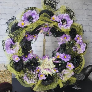 Gothic Halloween Wreath: Black Roses, Jeweled Insects, Haunted Garden