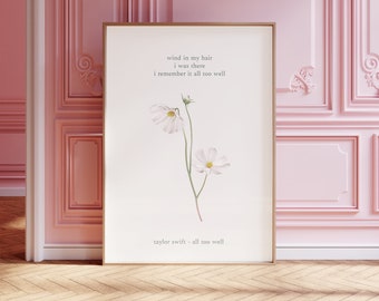 Taylor Swift "All Too Well" Poster - Lyrics & Swiftie Flower Wall Art - Red - Minimalistic Digital Print Decor - Swiftie Gift All Too Well