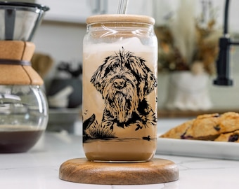 Wirehaired Pointing Griffon, Duck Hunting Gifts, 16oz Coffee Mug, Iced Coffee Cup, Glass Cup with Straw, Coffee Mug, Gifts for Dog Lovers