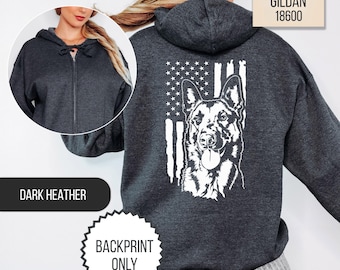 Belgian Malinois American Flag Full Zip Hoodie - K9 Dog Handler Zip Hooded Sweatshirt Jacket S - 3XL