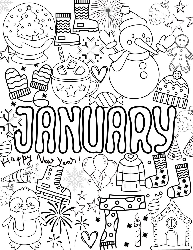 JANUARY Coloring Page Etsy