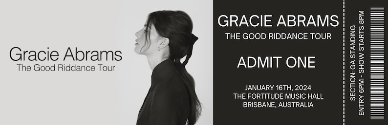 Gracie Abrams Customisable Good Riddance Tour Ticket - Etsy Australia