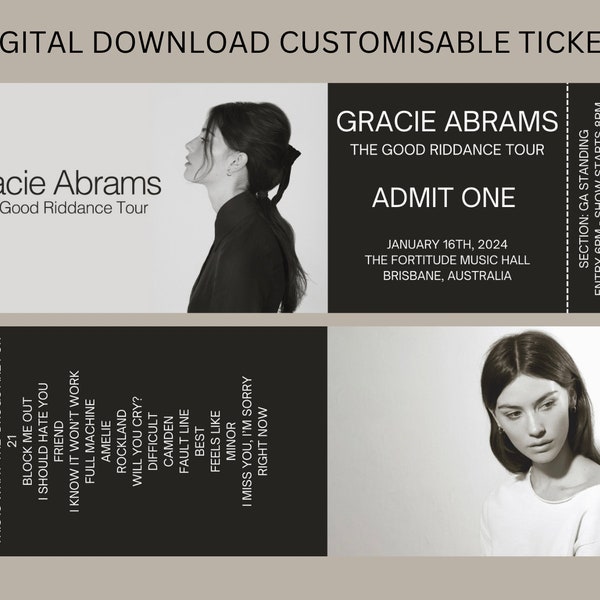 Entrada personalizable para la gira Good Riddance de Gracie Abrams