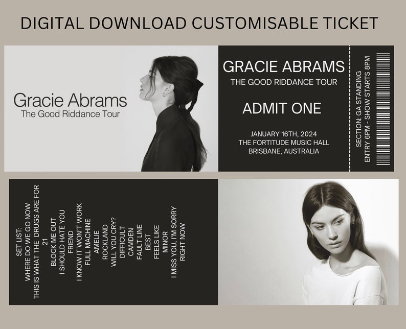 Gracie Abrams Customisable Good Riddance Tour Ticket Etsy Australia