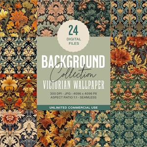 Victorian Floral Wallpaper: Seamless Elegant Patterns (Commercial Use, Digital Download JPGs 4096x4096px 300DPI )
