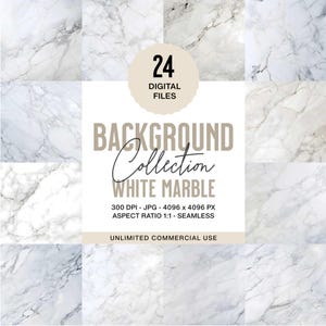 May include: A collection of 24 seamless white marble background textures. Each texture is 4096 x 4096 pixels and 300 DPI. The textures are perfect for use in digital design projects.  UNLIMITED COMMERCIAL USE.