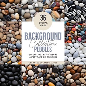 Pebble Backgrounds, Natural Stone Textures, Polished and Unpolished, High-Resolution Digital Paper, Instant Download