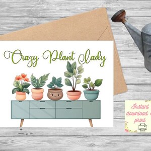 Tarjeta de felicitación imprimible linda dama loca de la planta