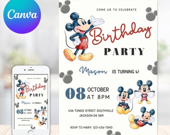 Invitación de cumpleaños de Mickey Mouse, invitación de cumpleaños Mickey, Oh Twodles soy dos Micky, invitación de Mickey del cumpleañero, Mickey invita a los niños bday