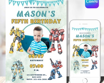 Rescue Bots Transformers Birthday Invitation Template, Birthday Party Invitations, Digital Kids Party Invite, Editable Template, Boys Invite