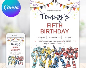 Rescue Bots Transformers Birthday Invitation Template, Birthday Party Invitations, Digital Kids Party Invite, Editable Template, Boys Invite