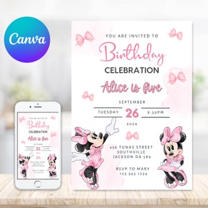 Inbjudan till födelsedag med Mimmi Pigg | Inbjudan med rosa ballonger med Mimmi Pigg | Enkel design | Digital inbjudan | Redigera och skriv ut hemma