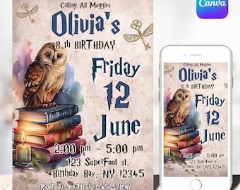Editable Wizards Invitation, Printable Birthday Party Invitations, Digital Kids Party Invite