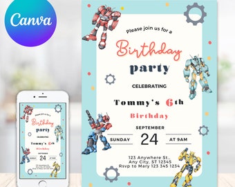 Rescue Bots Transformers Birthday Invitation Template, Birthday Party Invitations, Digital Kids Party Invite, Editable Template, Boys Invite