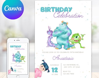 Monster birthday Invitation, 1st Birthday Invite, printable Monsters University template, Editable monster inc evite halloween boo-day party