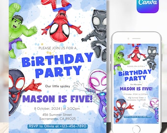 Spidey And his Amazing Friends Birthday Invitation Spidey Invitation Spiderman Party Spidey And Friends Boy Invite Instant Digital EDITABLE