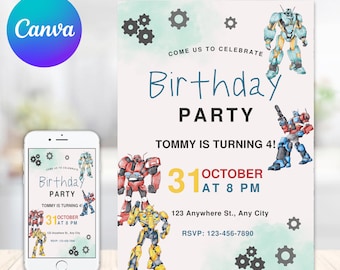 Rescue Bots Transformers Birthday Invitation Template, Birthday Party Invitations, Digital Kids Party Invite, Editable Template, Boys Invite