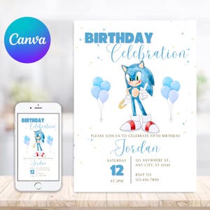Invito di compleanno di Sonic The Hedgehog / Inviti alla festa di compleanno di Super Sonic / Invito elettronico / Invito digitale / Invito con carta / Compleanno di Sonic