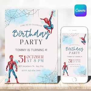 Spider man Invitation Birthday Party Invite Spidey Birthday Invite Web Editable Template Instant Download Digital