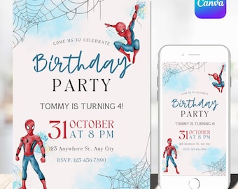 Spider man Invitation Birthday Party Invite Spidey Birthday Invite Web Editable Template Instant Download Digital
