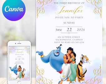 Princess Jasmine Personalized Digital Birthday Party Invitation, Kids Birthday Invitation Printable, kids Birthday Invitation