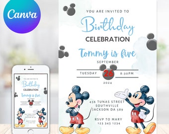 Invitación de cumpleaños de Mickey Mouse, invitación de cumpleaños Mickey, Oh Twodles soy dos Micky, invitación de Mickey del cumpleañero, Mickey invita a los niños bday