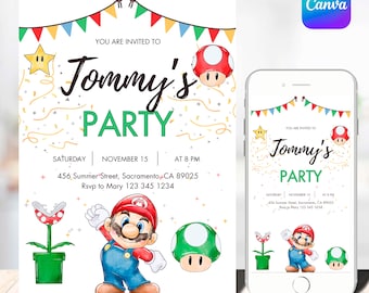 Super Mario Birthday Invitation | Birthday Invitation | Super Mario Invitation | Editable Printable Mario Invitation Birthday Template