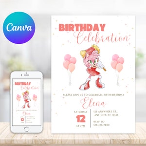 Invito di compleanno di Sonic Amy Rose The Hedgehog / Inviti alla festa di compleanno di Super Sonic / Invito elettronico / Invito digitale / Invito con carta