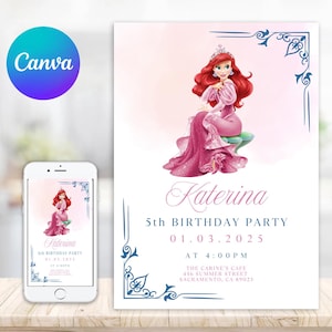 Little Mermaid Birthday Invitation, Ariel Birthday Invite, Editable Mermaid Birthday Invitation, Birthday Invitation for girls Mermaid Ariel