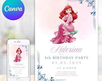 Little Mermaid Birthday Invitation, Ariel Birthday Invite, Editable Mermaid Birthday Invitation, Birthday Invitation for girls Mermaid Ariel