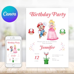 Super Mario Birthday Invitation | Birthday Invitation | Princess Peach Invitation | Editable Printable Mario Invitation Birthday Template