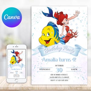 Little Mermaid Birthday Invitation, Ariel Birthday Invite, Editable Mermaid Birthday Invitation, Birthday Invitation for girls Mermaid Ariel